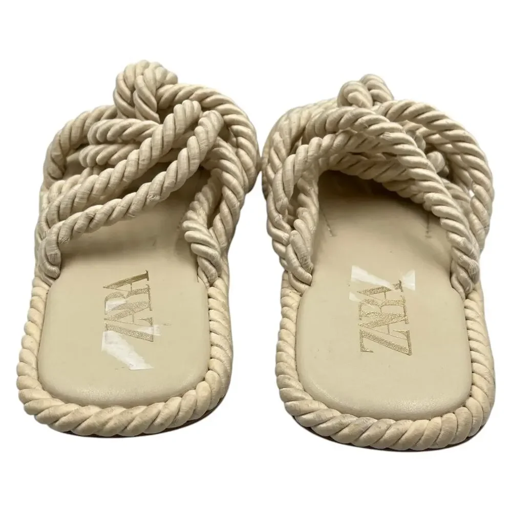 Zara Knotted Rope Flat Slides Sandals Ecru Summer Boho Size EU 40 US 9 - Picture 5 of 7